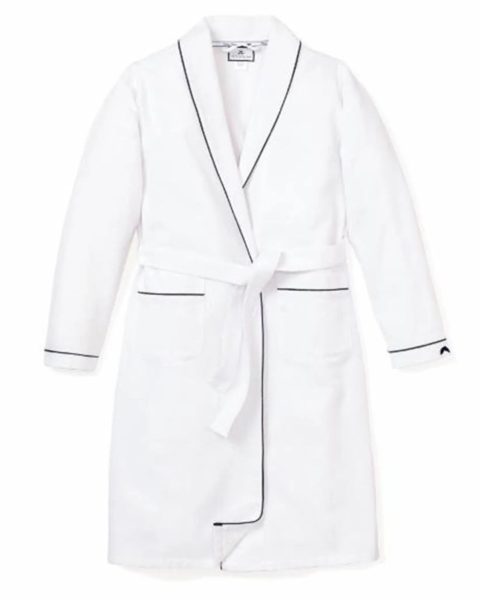 Kids Petite Plume Kid's Flannel Robe in White with Navy Piping