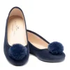 Kids Petite Plume Kid's Juliette Slipper in Navy Suede with a Festive Pom