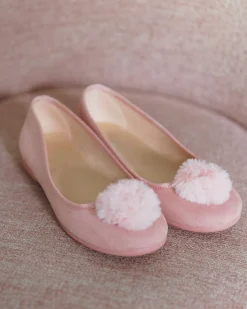 Kids Petite Plume Kid's Juliette Slipper in Antique Rose Suede with a Festive Pom