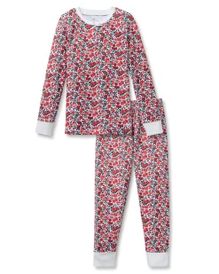 Kids Petite Plume Kid's Pima Snug Fit Pajama Set in Fleurs de Rose