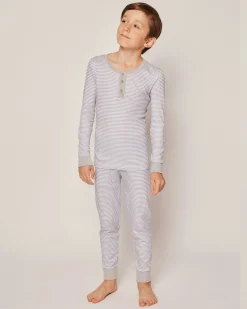 Kids Petite Plume Kid's Pima Snug Fit Pajama Set in Grey Stripes