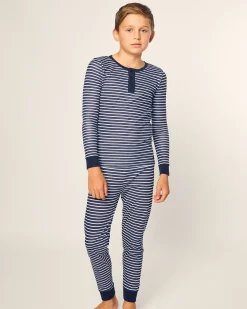 Kids Petite Plume Kid's Pima Snug Fit Pajama Set in Grey Stripes
