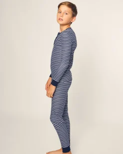Kids Petite Plume Kid's Pima Snug Fit Pajama Set in Grey Stripes