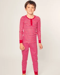 Kids Petite Plume Kid's Pima Snug Fit Pajama Set in Red Stripe