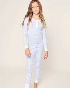 Kids Petite Plume Kid's Pima Snug Fit Pajama Set in Bluehearts