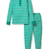 Kids Petite Plume Kid's Pima Snug Fit Pajama Set in Green Stripe