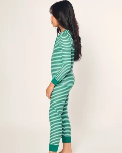 Kids Petite Plume Kid's Pima Snug Fit Pajama Set in Green Stripe