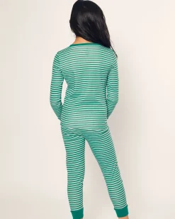 Kids Petite Plume Kid's Pima Snug Fit Pajama Set in Green Stripe