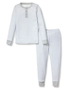 Kids Petite Plume Kid's Pima Snug Fit Pajama Set in Blue Stripes