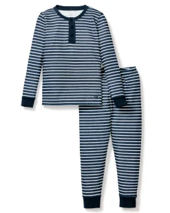 Kids Petite Plume Kid's Pima Snug Fit Pajama Set in Navy Stripes