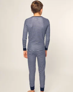 Kids Petite Plume Kid's Pima Snug Fit Pajama Set in Navy Stripes