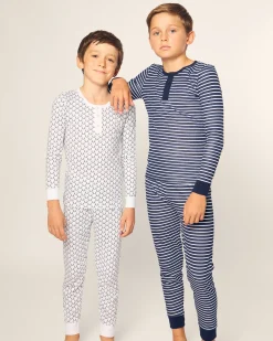 Kids Petite Plume Kid's Pima Snug Fit Pajama Set in Navy Stripes