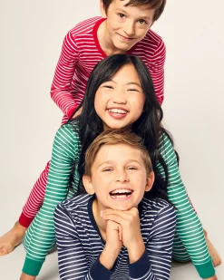 Kids Petite Plume Kid's Pima Snug Fit Pajama Set in Navy Stripes