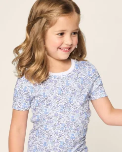 Kids Petite Plume Kid's Pima Snug Fit Short Set in Fleur D'Azur