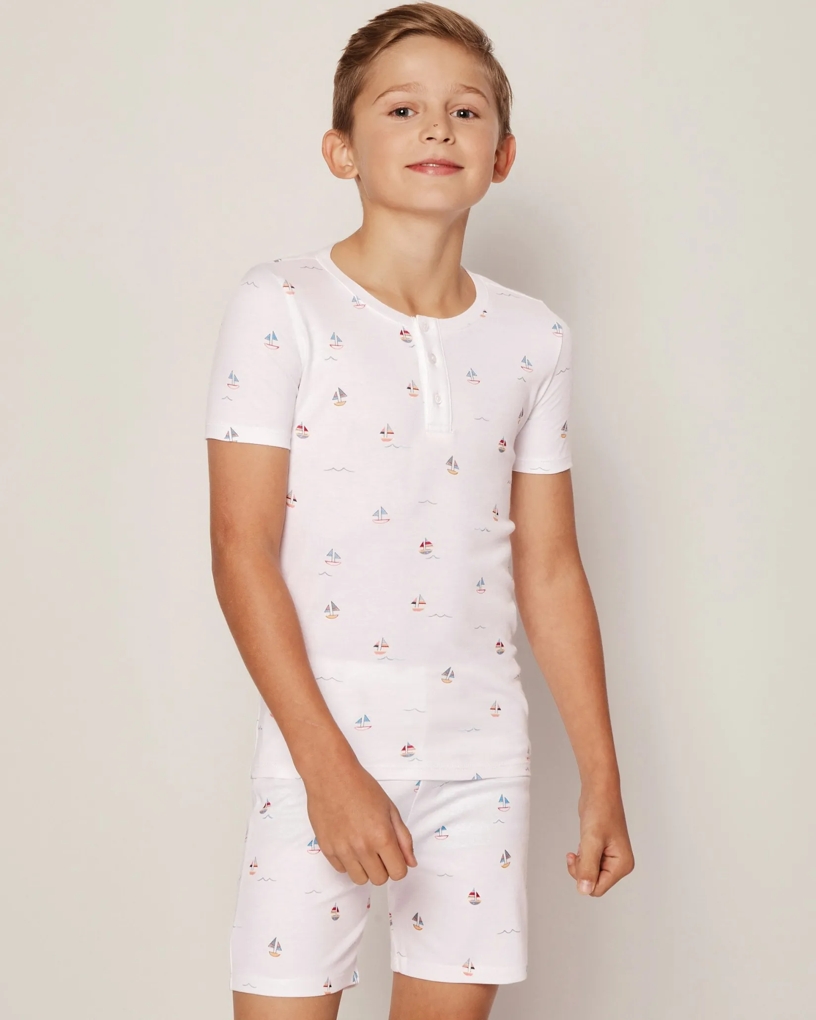Kids Petite Plume Kid's Pima Snug Fit Short Set in Bateau