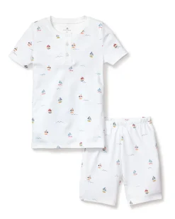 Kids Petite Plume Kid's Pima Snug Fit Short Set in Grey Stars