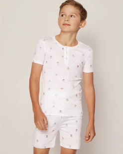 Kids Petite Plume Kid's Pima Snug Fit Short Set in Grey Stars