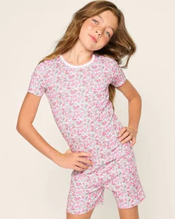 Kids Petite Plume Kid's Pima Snug Fit Short Set in Fleurs de Rose