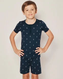 Kids Petite Plume Kid's Pima Snug Fit Short Set in Portsmouth Anchors