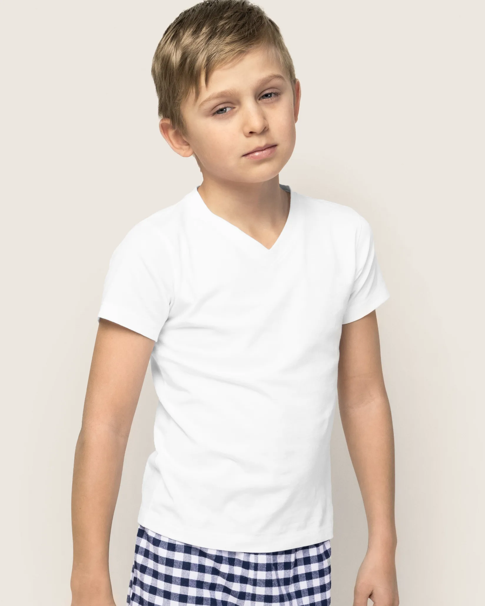 Kids Petite Plume Kid's Pima V-Neck Top in White