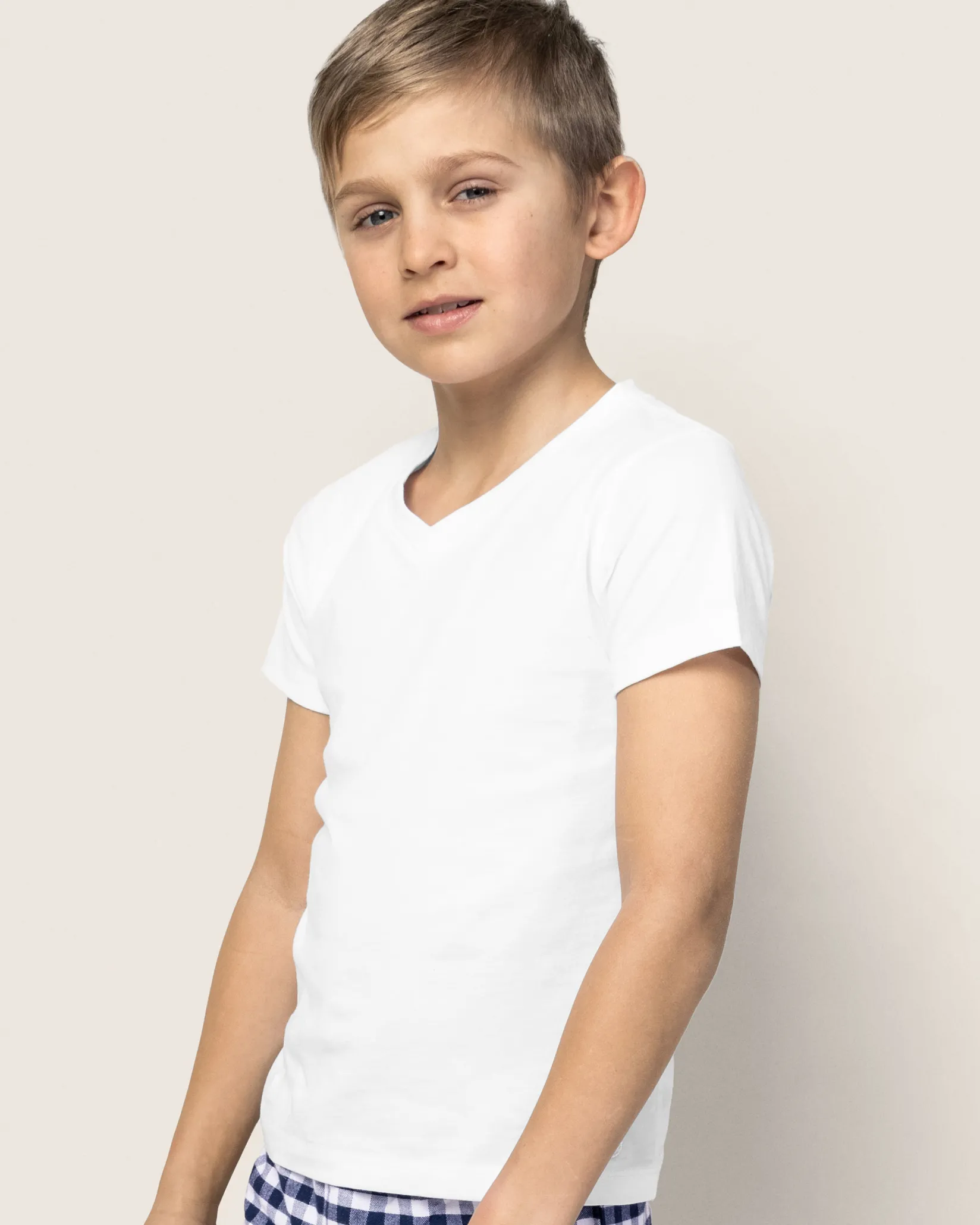 Kids Petite Plume Kid's Pima V-Neck Top in White