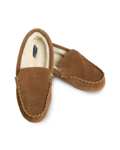 Kids Petite Plume Kid's Suede Slippers in Tan