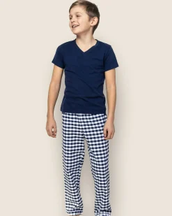 Kids Petite Plume Kid's Twill Pajama Pants in Navy Gingham