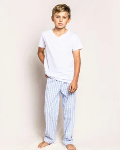 Kids Petite Plume Kid's Twill Pajama Pants in Navy Gingham