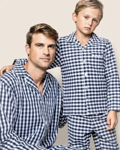 Kids Petite Plume Kid's Twill Pajama Set in Navy Gingham