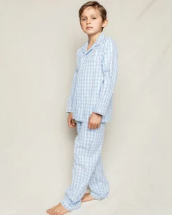 Kids Petite Plume Kid's Twill Pajama Set in Navy Gingham