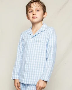 Kids Petite Plume Kid's Twill Pajama Set in Navy Gingham