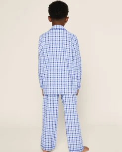 Kids Petite Plume Kid's Twill Pajama Set in Royal Blue Gingham