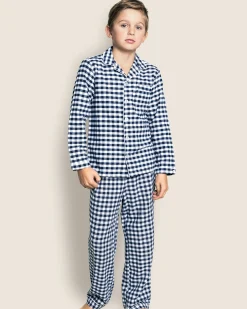 Kids Petite Plume Kid's Twill Pajama Set in Royal Blue Gingham