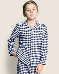 Kids Petite Plume Kid's Twill Pajama Set in Royal Blue Gingham