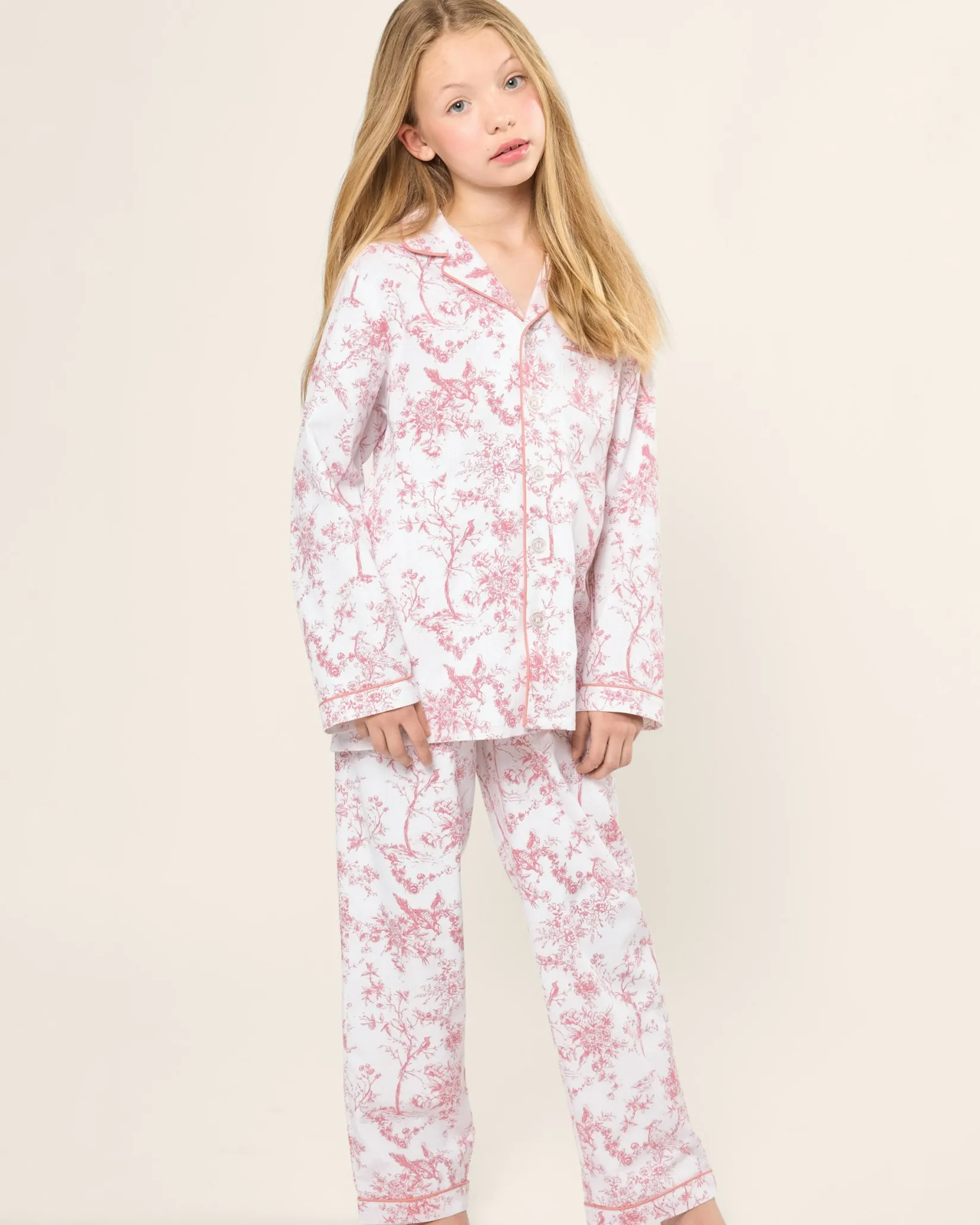 Kids Petite Plume Kid's Twill Pajama Set in Pink Timeless Toile