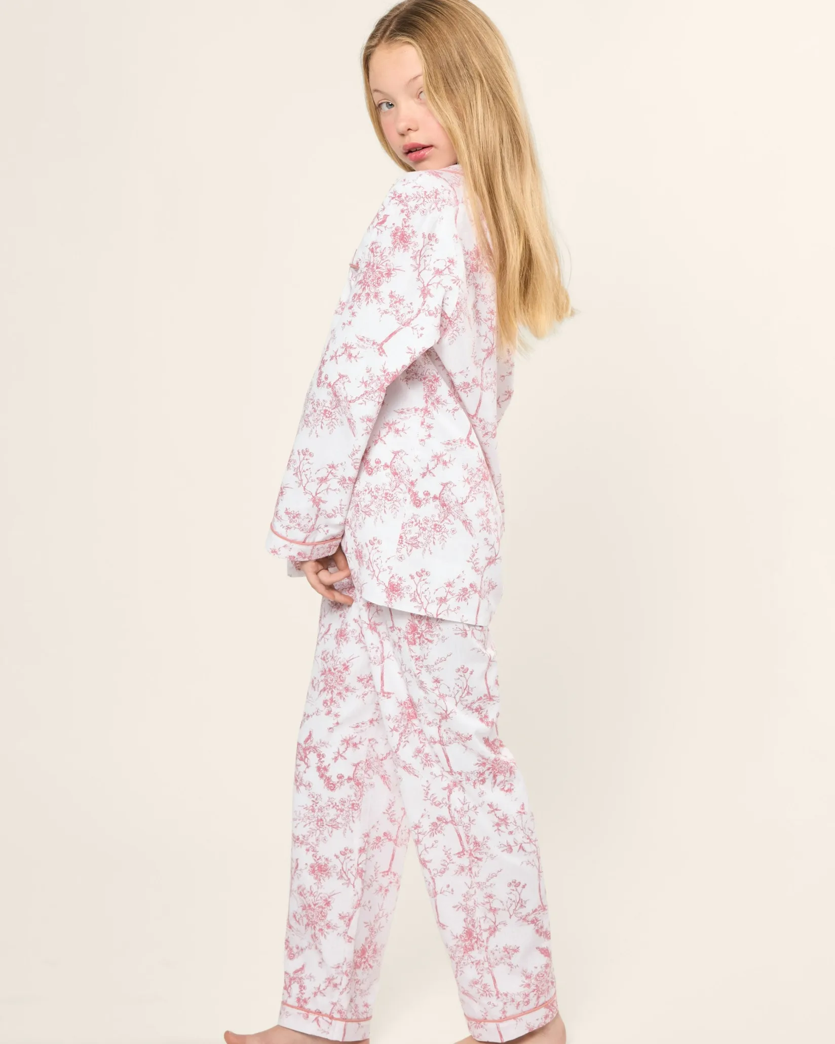 Kids Petite Plume Kid's Twill Pajama Set in Pink Timeless Toile