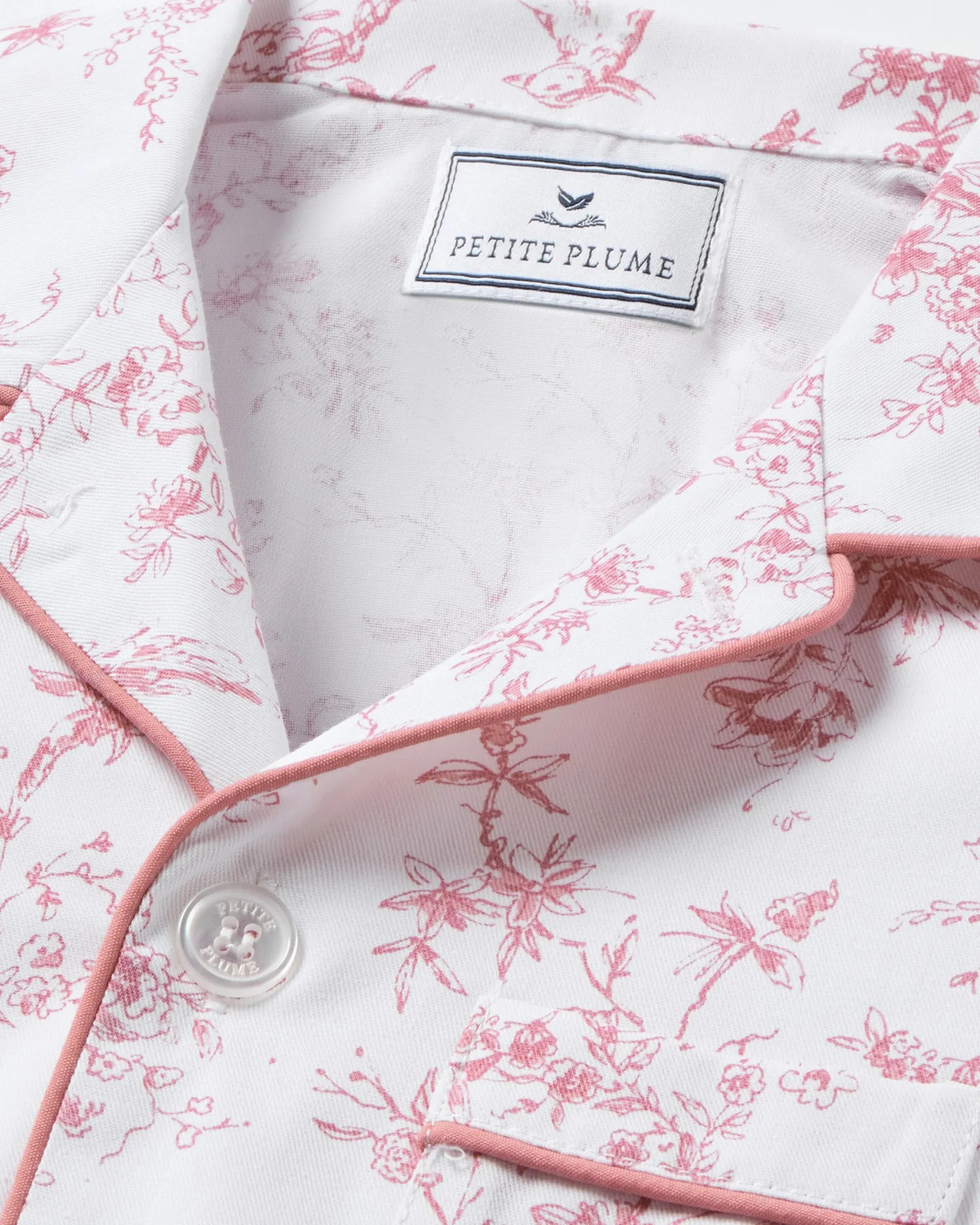 Kids Petite Plume Kid's Twill Pajama Set in Pink Timeless Toile