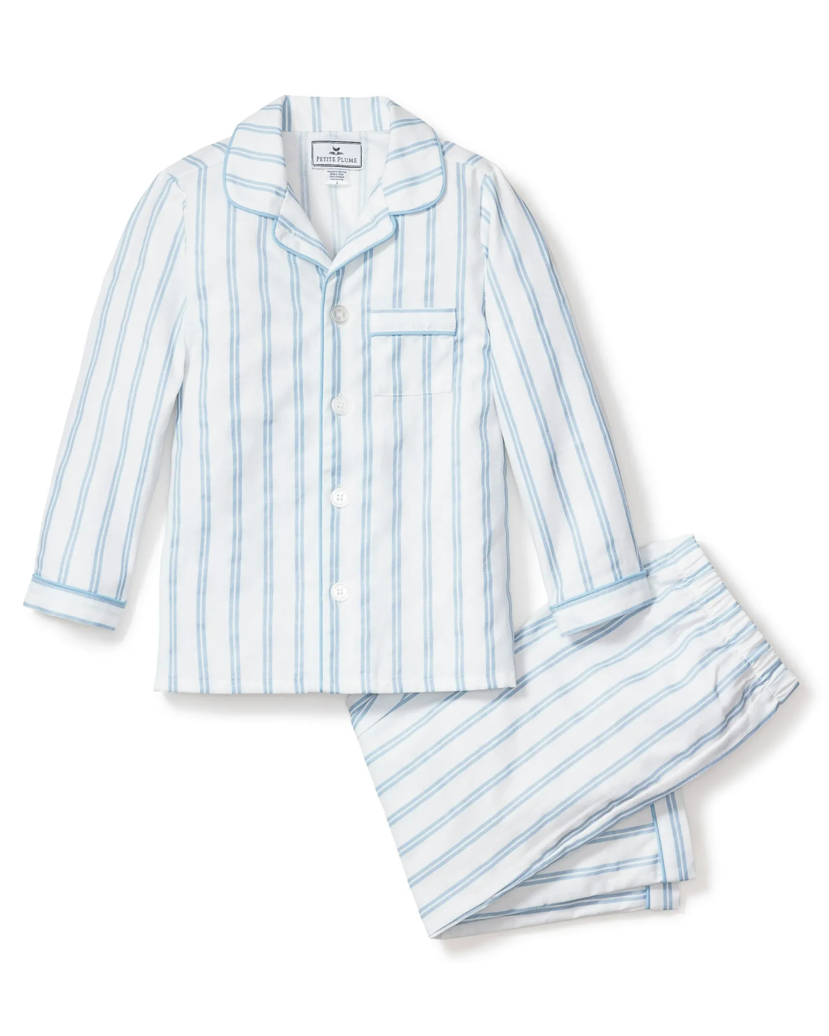 Kids Petite Plume Kid's Twill Pajama Set in Periwinkle and White Stripe