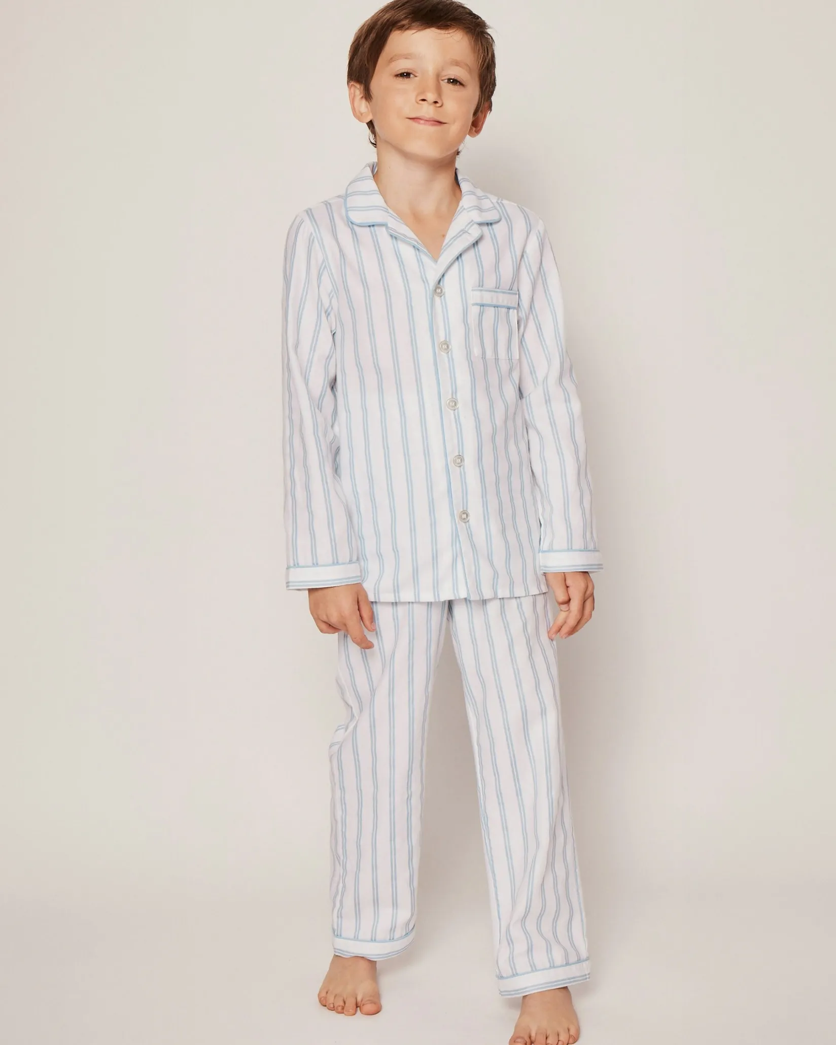 Kids Petite Plume Kid's Twill Pajama Set in Periwinkle and White Stripe