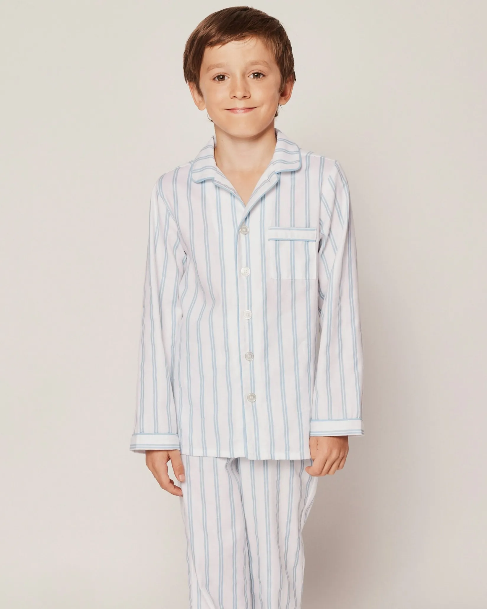 Kids Petite Plume Kid's Twill Pajama Set in Periwinkle and White Stripe