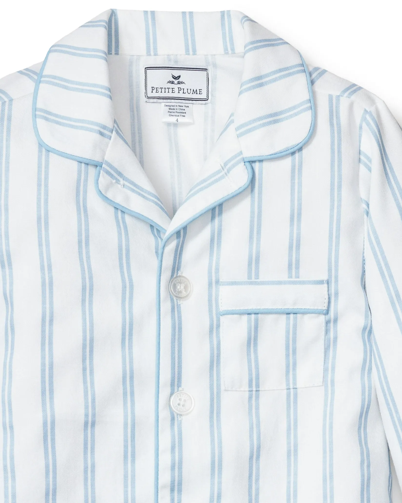 Kids Petite Plume Kid's Twill Pajama Set in Periwinkle and White Stripe