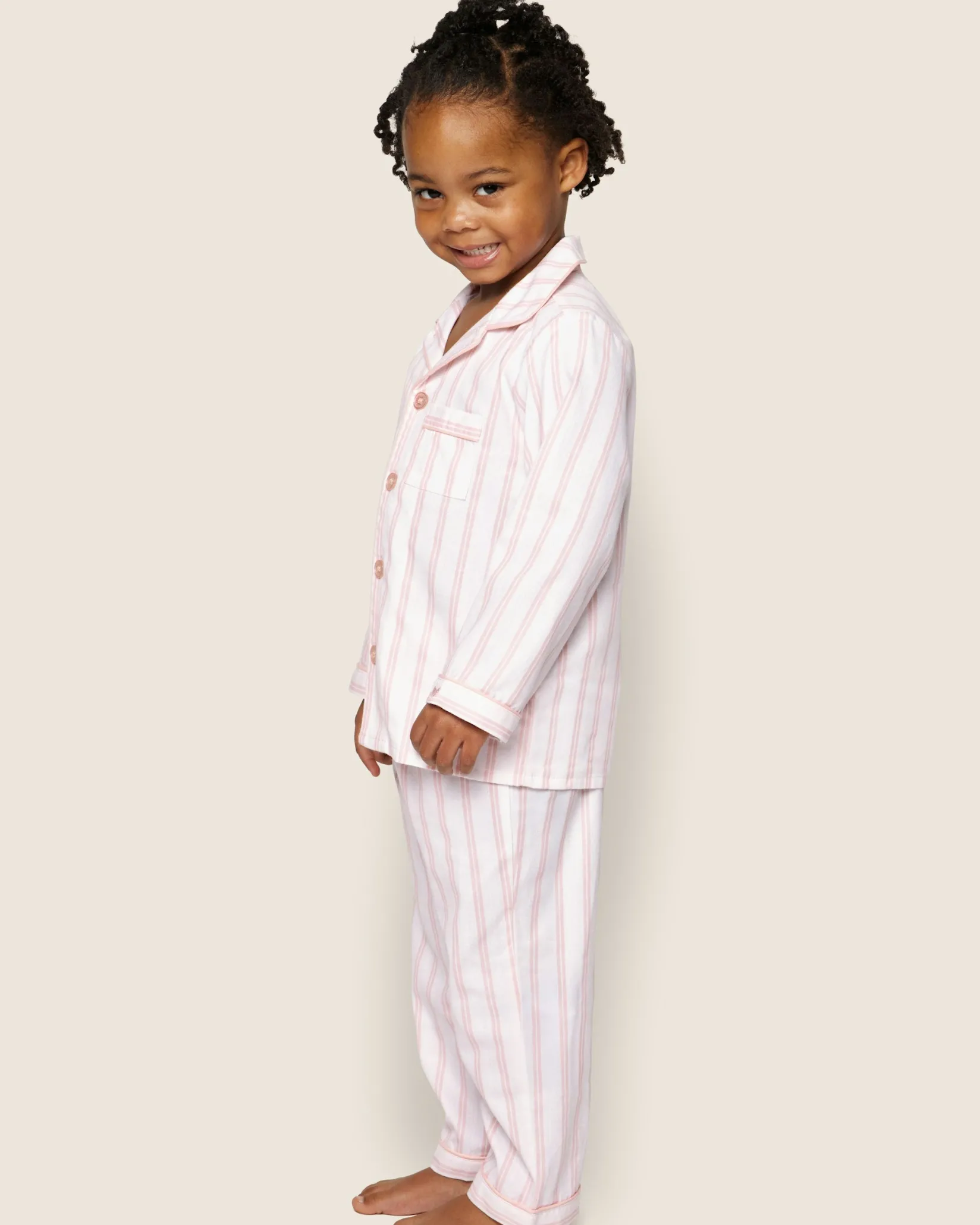 Kids Petite Plume Kid's Twill Pajama Set in Periwinkle and White Stripe