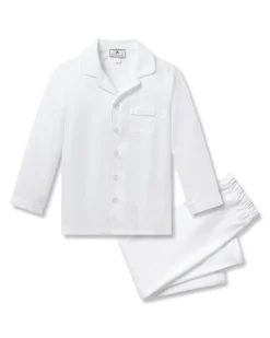 Kids Petite Plume Kid's Twill Pajama Set in White with Green Piping