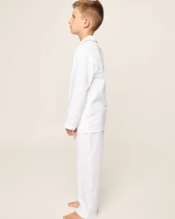 Kids Petite Plume Kid's Twill Pajama Set in White with Green Piping