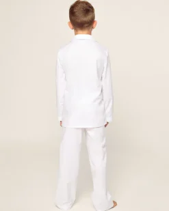 Kids Petite Plume Kid's Twill Pajama Set in White with Green Piping