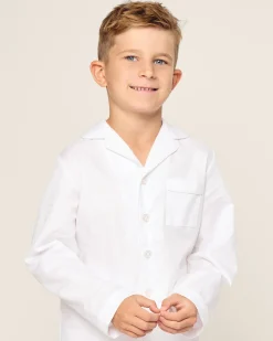 Kids Petite Plume Kid's Twill Pajama Set in White with Green Piping