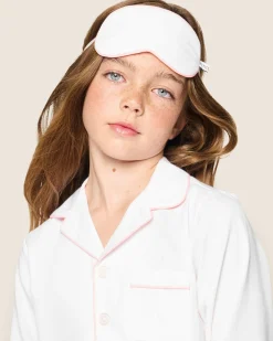 Kids Petite Plume Kid's Twill Pajama Set in White with Pink Piping
