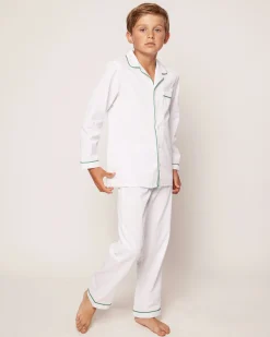 Kids Petite Plume Kid's Twill Pajama Set in White with Pink Piping
