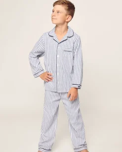 Kids Petite Plume Kid's Twill Pajama Set in Navy French Ticking