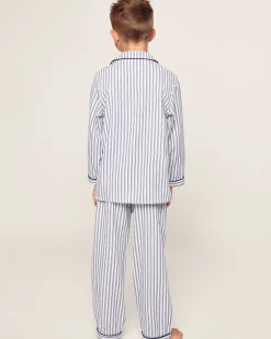 Kids Petite Plume Kid's Twill Pajama Set in Navy French Ticking
